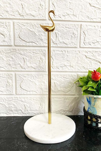 Jenisa White Round Marble Gold Swan Accessory Decorative Roll Paper Towel Holder