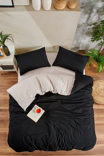 Lydia Home BLACK-BEIGE SINGLE PERSON Duvet Cover Set with Elastic Sheet and 1 Pillowcase