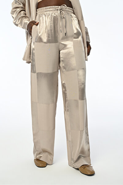 Orfeo Negro SQUARE PATTERNED JACQUARD BEIGE WOMEN'S FABRIC PANTS