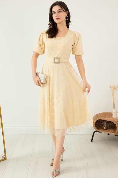 PULLIMM Square Neck Watermelon Sleeve Dress 13402