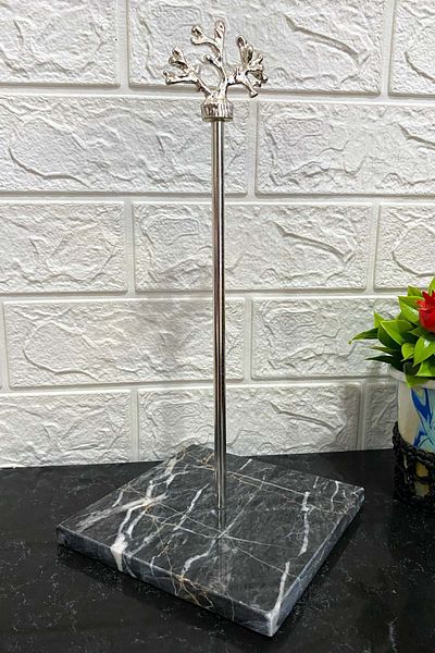 Jenisa Black Square Marble Silver Coral Accessory Decorative Roll Paper Towel Holder