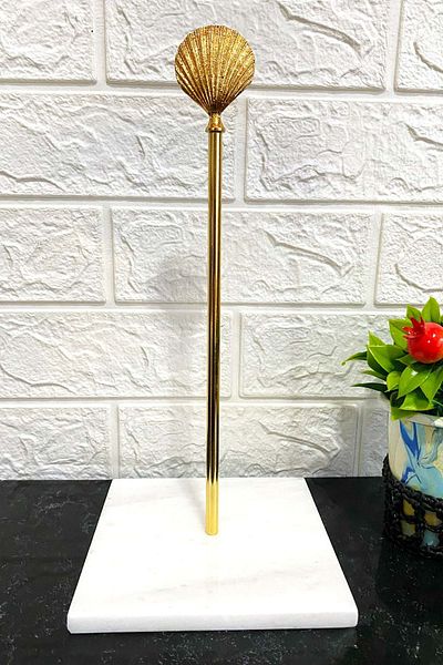 Jenisa White Square Marble Gold Oyster Accessory Decorative Roll Paper Towel Holder