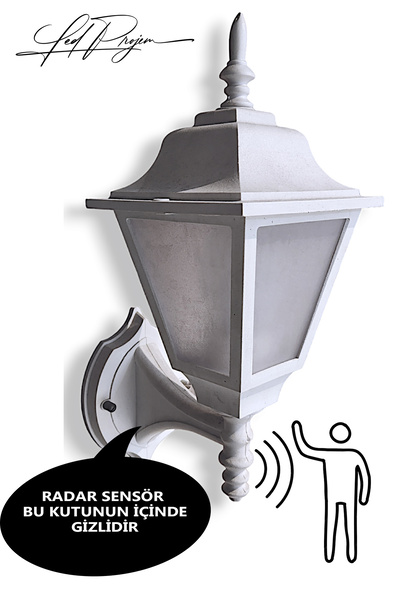 LED PROJEM Akviva Radar Sensörlü Kare Fener Beyaz Duvar Aplik Bahçe Aydınlatma