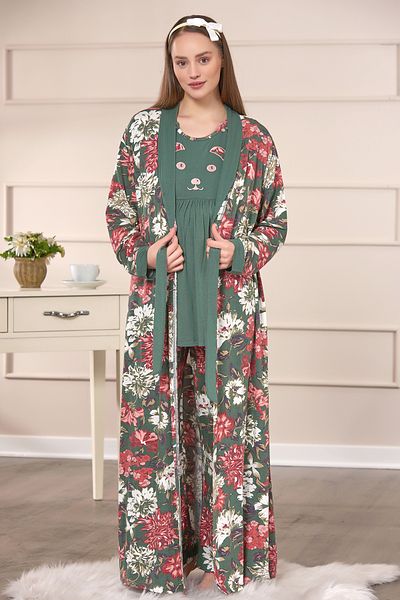 Emose Cotton Maternity Pajama Set with Maternity Dressing Gown