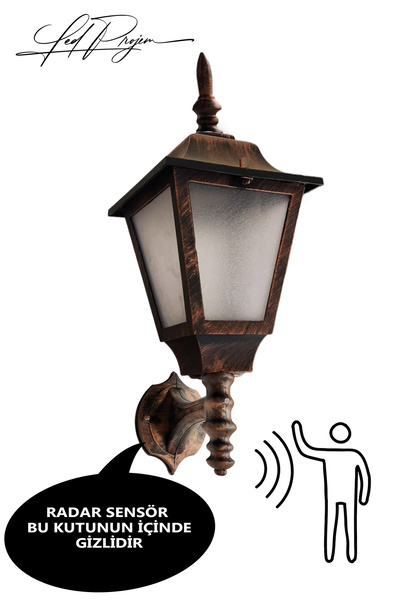 LED PROJEM Akviva Radar Sensörlü Kare Fener Bakır Patina Duvar Aplik Bahçe Aydınlatma