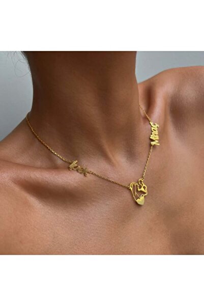 GÜMÜŞ Kişiye Özel 925 Ayar Gümüş Anne Bebek Çift İsim Kolye