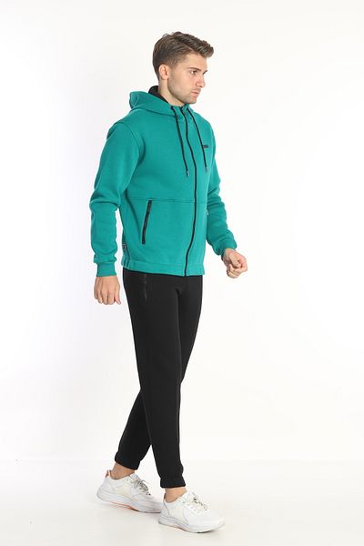 NEED LİFE Men's Benetton Green Winter Cotton Hooded Casual Tracksuit Set