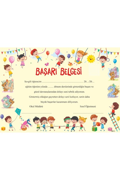Bilgin Çocuk Yayınları Anaokulu-İlkokul Başarı Belgesi 1. Hamur Kalın Gramajl...
