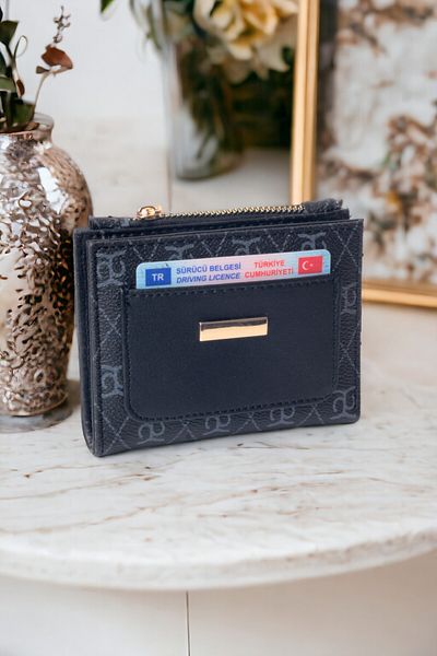dericom Women's Stylish Patterned Black Wallet with Card Holder on the Front and Paper Money Compartment and Plenty of Card Holders