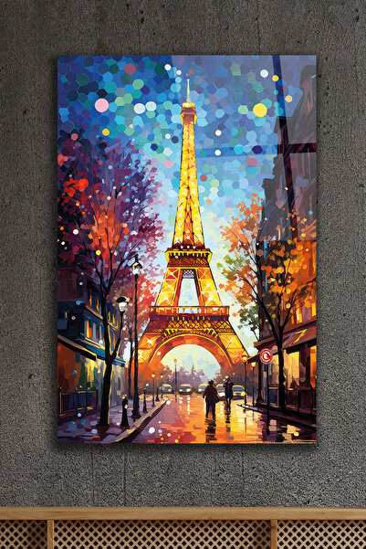 ACRES Eyfel Kulesi Yağlı Boya Efektli Soyut Cam Tablo