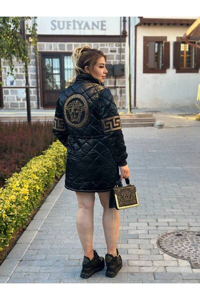 Yeşilmoda inflatable coat sports embroidered with stones up to string