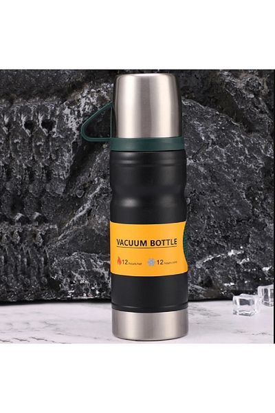hediyeconcepti 680Ml Stainless Steel Thermos Gift Set 1 Bullet Thermos 3 Cups Camping Thermos