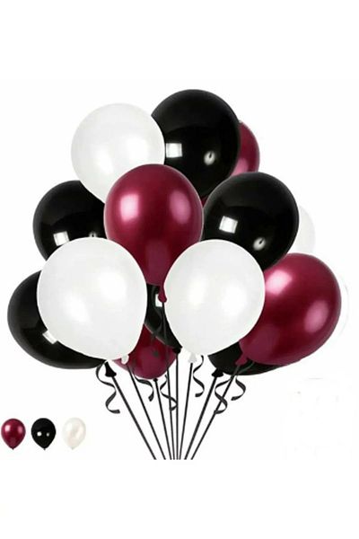 Party Fantasy 70 Pieces Shiny Metallic Glowing White - Black - Burgundy Flyable Balloon