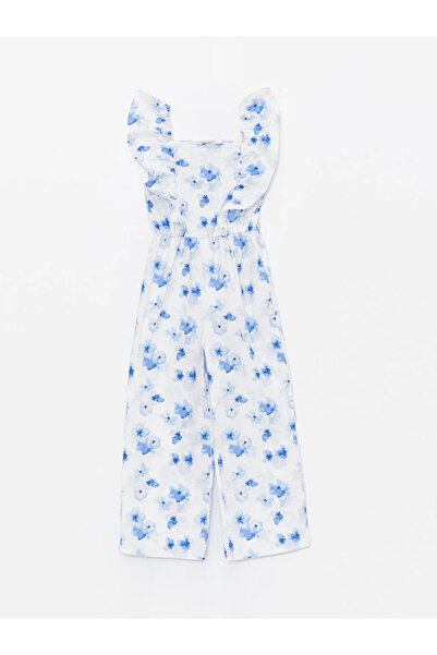 LC Waikiki Floral Patterned Square Collar Jumpsuit for Girls