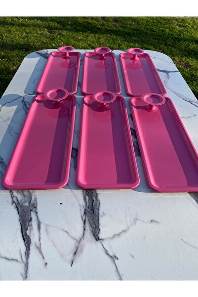 Mira züccaciye 2 Models of 6 Pink Baton Trays and 6 Pink Macaron Holders, Cof...