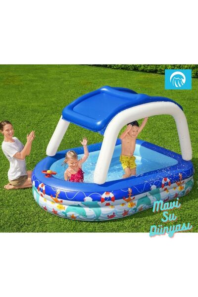 mavi su dünyası Havuz Gölgelikli ve Kornalı 213 Cm x 155 Cm - Mavi Su Dünyası