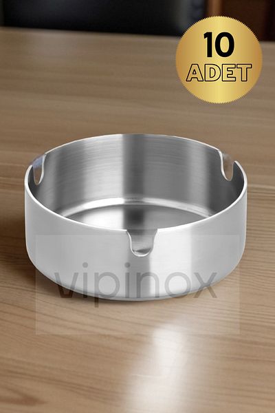Vipinox 10 Pieces Elite Stainless Steel Ash Tray Chrome Ashtray 8 Cm