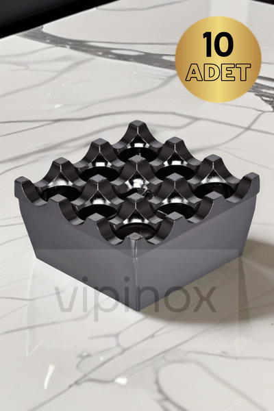 Vipinox 10 Adet Izgaralı Döküm Siyah Küllük Otel Kafe Restoran Için Kapaklı K...