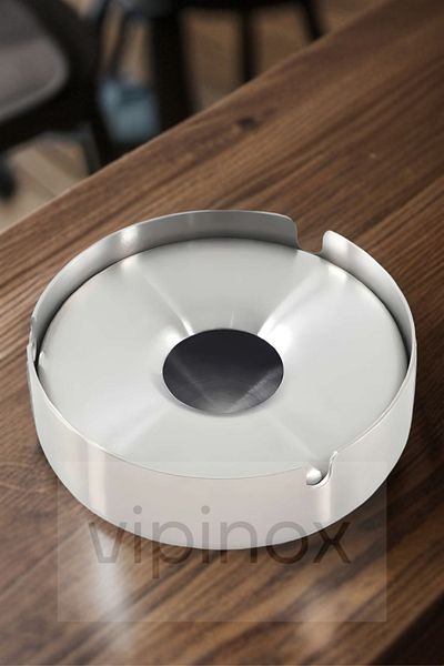Vipinox Elite Large Size Stainless Steel Ash Tray with Lid Chrome Ashtray 10 Cm