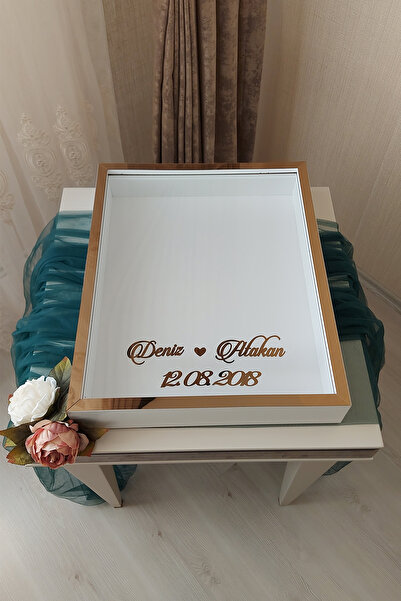 Verda Çerçeve 40x50 Cm Beyaz-bronz Derin Ledsiz Gül Anı Çerçevesi! Gül Kutusu