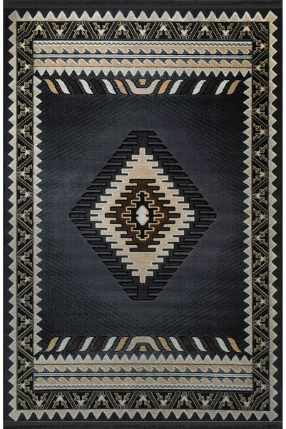 Rugs Modern Halı Covor decorativ vintage cu franjuri, în nuanțe de gri și bej...