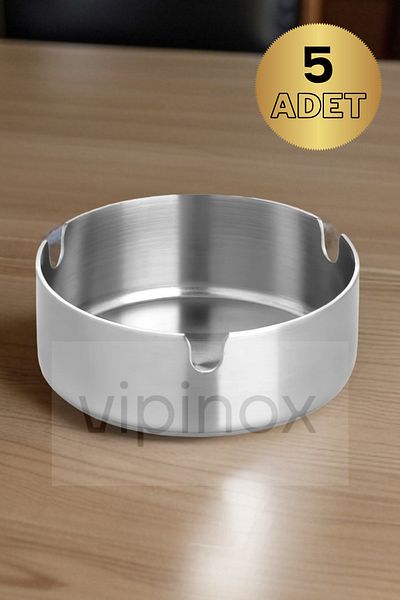 Vipinox 5 Pieces Elite Stainless Steel Ash Tray Chrome Ashtray 8 Cm