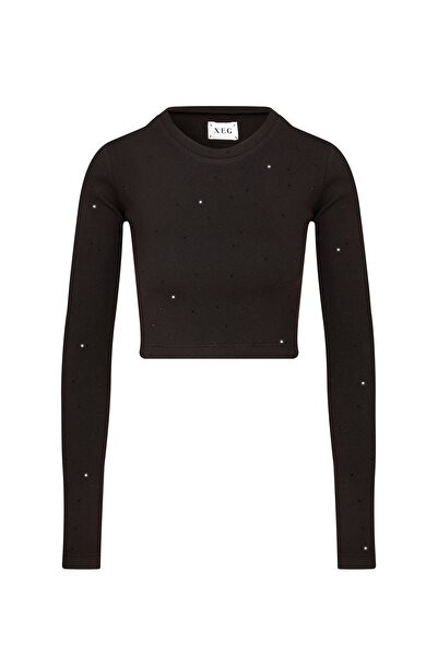 XEG KRİSTAL TAŞLI LİKRALI UZUN KOLLU CROP BODY