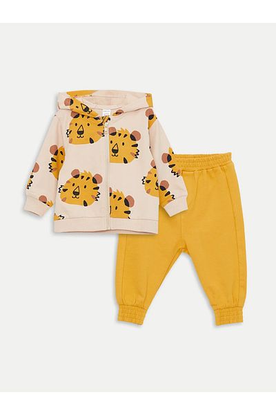 LC Waikiki LCW baby Crew Neck Long Sleeve Printed Baby Boy Cardigan and Pants 2-Piece Set
