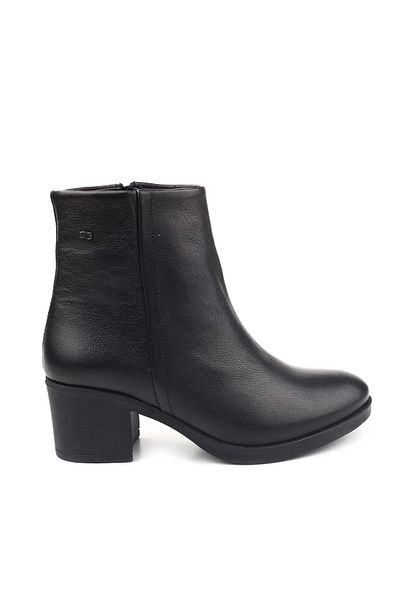 Anıl Ayakkabı Castle 92162 Women's Black Genuine Leather Zippered Comfortable Daily Thick Heeled Boots
