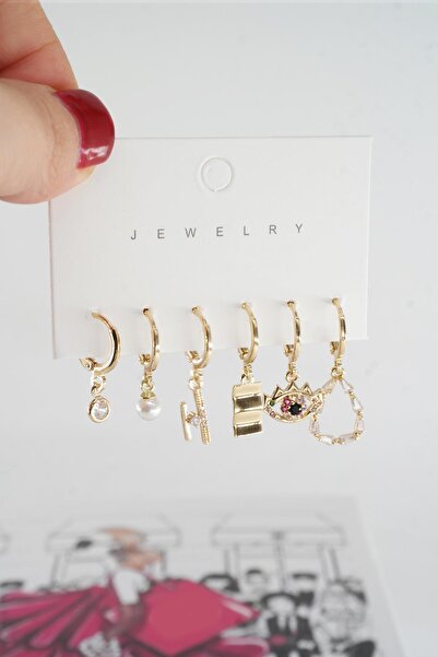 By Zeyna Aksesuar Kadın Vip Seri Baget Zirkon Taşlı 6'lı Küpe Seti