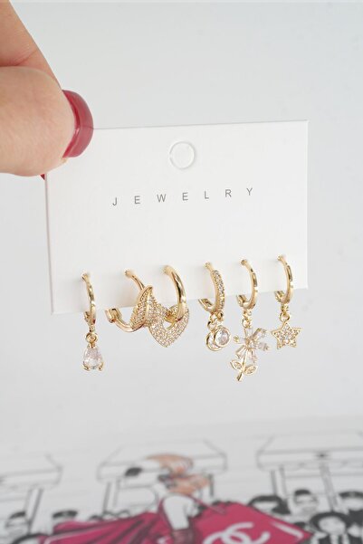 By Zeyna Aksesuar Kadın Vip Seri Baget Zirkon Taşlı 6'lı Küpe Seti