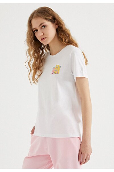 WESTMARK LONDON Women's White Regular Fit Crew Neck Printed T-shirt Balcony
