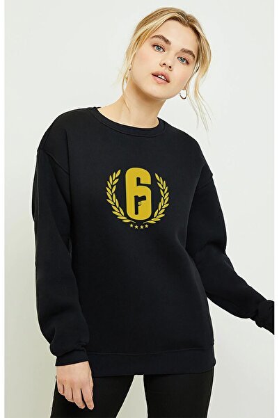 QIVI Світшот з довгими рукавами для жінок, чорний, з принтом Rainbow Six Gun