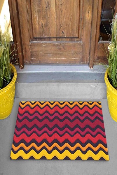 Evsebu Pienso Home Kırmızı Dalga Dekoratif Kapı Önü Paspası