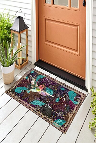 Evsebu Dekoratif Kapı Önü Paspası Sinek Kuşu Turkuaz