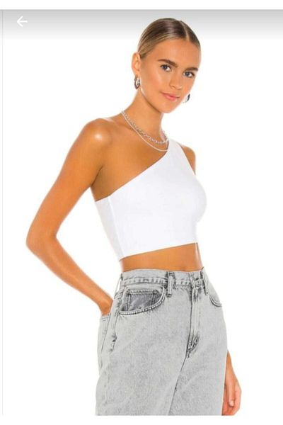 Nsb Tasarım Women's White Single Shoulder Crop