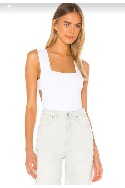 Nsb Tasarım Women's White Square Collar Back Detailed Bodysuit