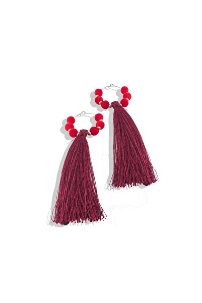 TÜKKAN ACCESSORİES Kadın Kırmızı Gümüş Kaplama Püskül Küpe
