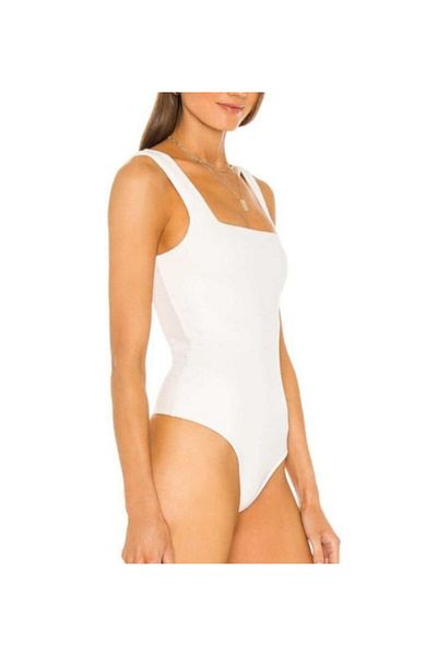 Nsb Tasarım Women's White Square Collar Thick Strap Bodysuit