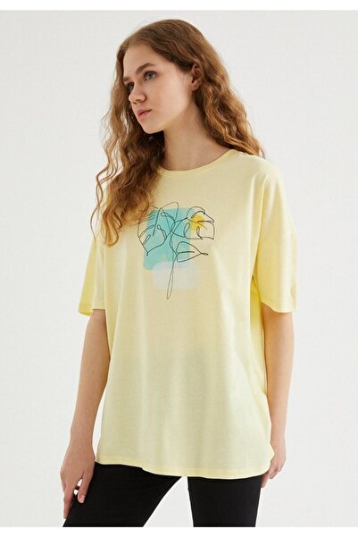 WESTMARK LONDON Γυναικείο μπλουζάκι με στάμπα με κίτρινο Oversize Fit Crew Neck