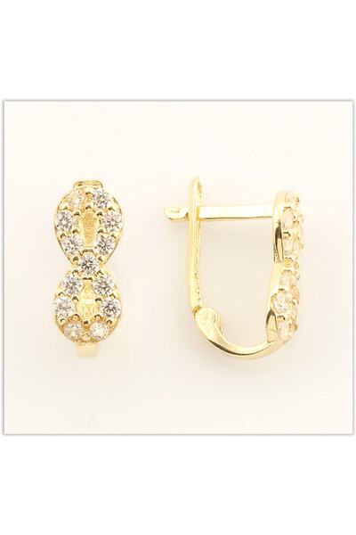 Altınöz Mücevherat Zirkon Taşlı Sonsuzluk Yeşil Altın Çocuk Küpesi