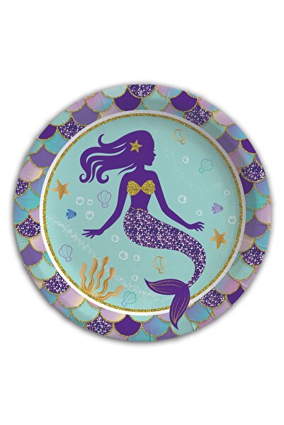 Genel Markalar Pırıltılı Deniz Kızı Karton Tabak 23cm x 8 Adet