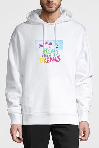 QIVI Coldplay A Head Full Of Dreams Ανδρικό πλεκτό φούτερ με κουκούλα με στάμπα λευκό μακρυμάνικο