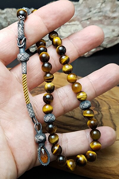 OTTOTESBİH Ανδρικό ροζάριο από φυσική πέτρα Tiger's Eye