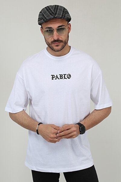 REGOS Men's White Oversize Fit Crew Neck Short Sleeve Printed T-Shirt