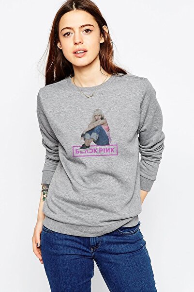 QIVI Lisa Blackpink YG Entertainment K Pop Štampano Siva Ženska Pleteno Dukse...
