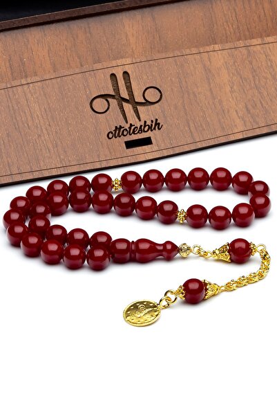 OTTOTESBİH Mărgele de rugăciune din chihlimbar, placate cu aur, cu ciucuri argintii, în tonuri otomane, 9 mm