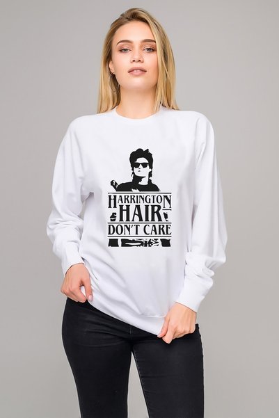 QIVI Women's White Stranger Things Steve Harrington Hair Dont Printed Knitted Sweatshirt