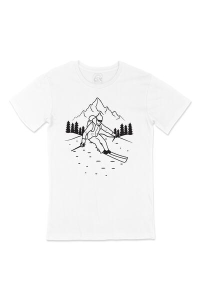 Cix White T-Shirt with Skier Pocket Logo Design