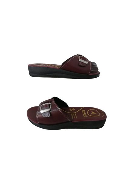GEZER Ge088-010 Papuci de mers zilnic cu talpă ortopedică cu cataramă bordeaux pentru femei